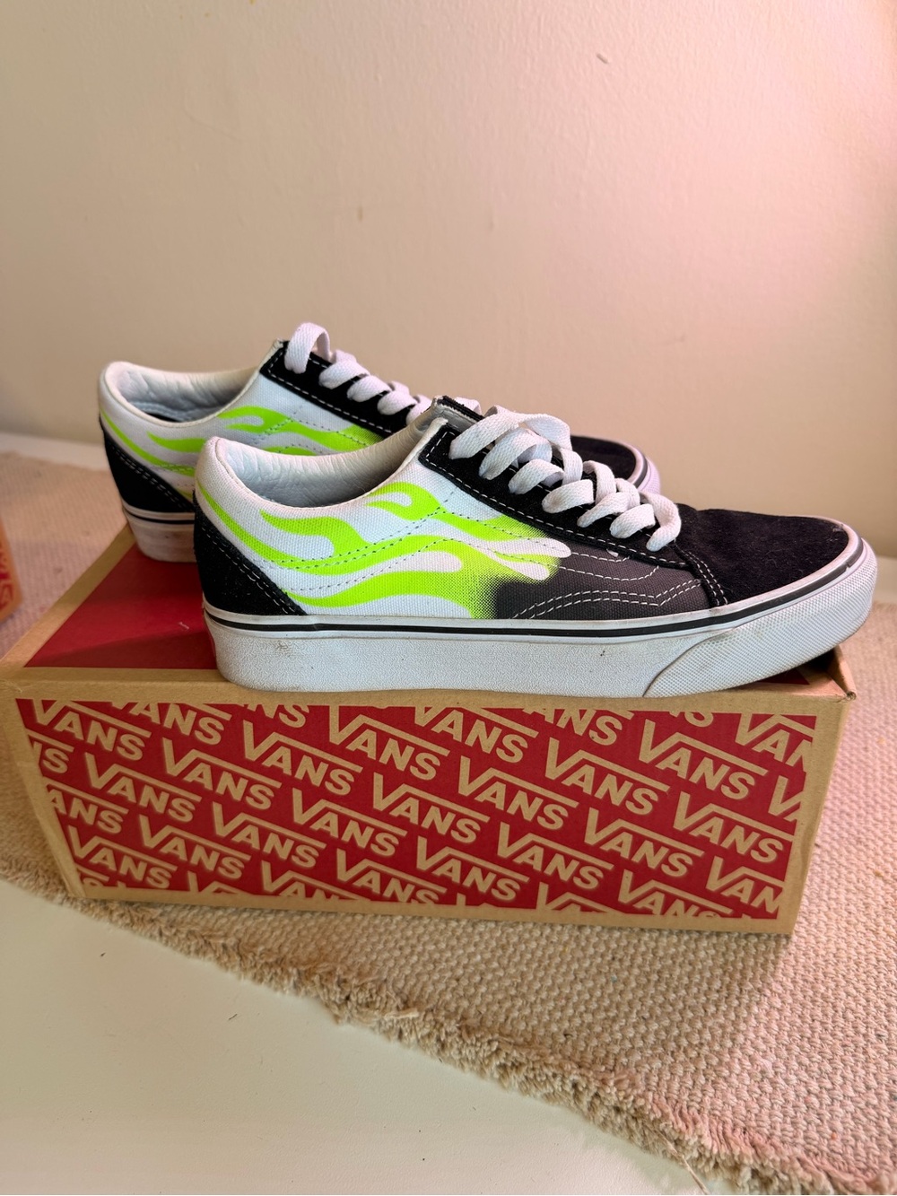 Vans Old Skool Flame Neon Green Black | Y2K Skater Sneakers | Rare